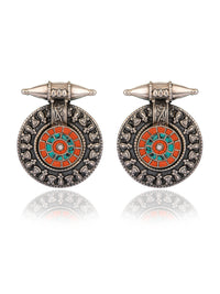 925 Sterling Silver Chitai Earrings with Kundan Motif view 1