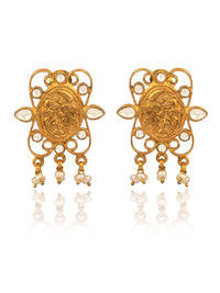 925 Sterling Silver Gold Plated Chitai Earrings with Kundan view 1
