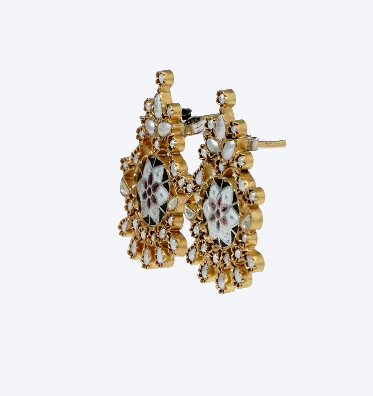 925 Silver Gold Plated Meenakari Earrings with Pearls view 4