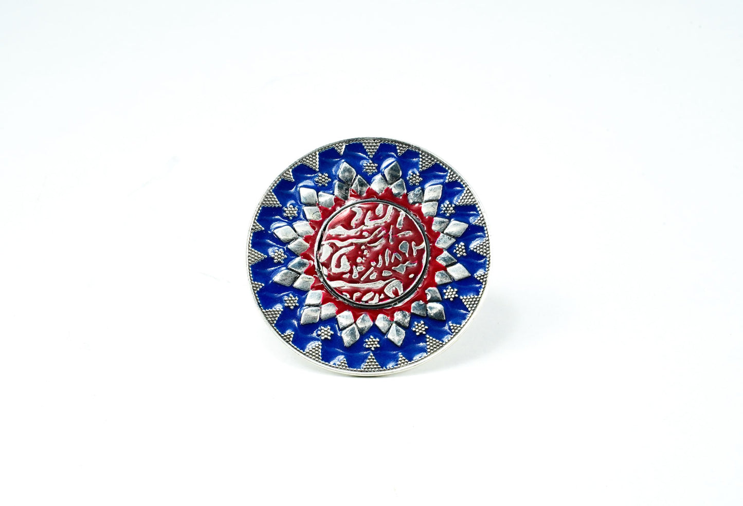Mythical Blue and Red Meenakari Ring - Neeta Boochra Jewellery