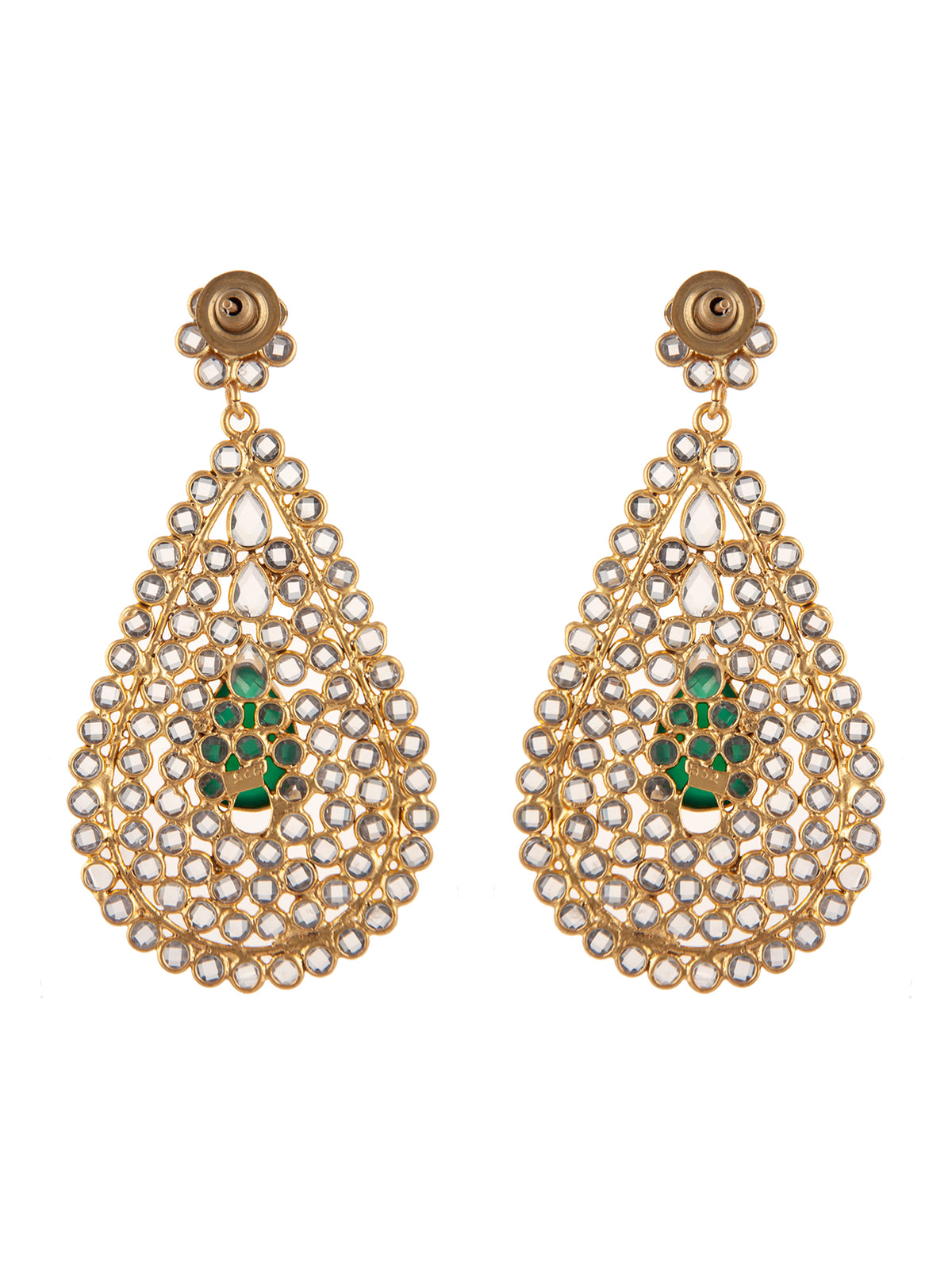 925 Sterling Silver Gold Plated Crystal Earring with Green Onyx view 5