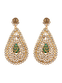 925 Sterling Silver Gold Plated Crystal Earring with Green Onyx view 5