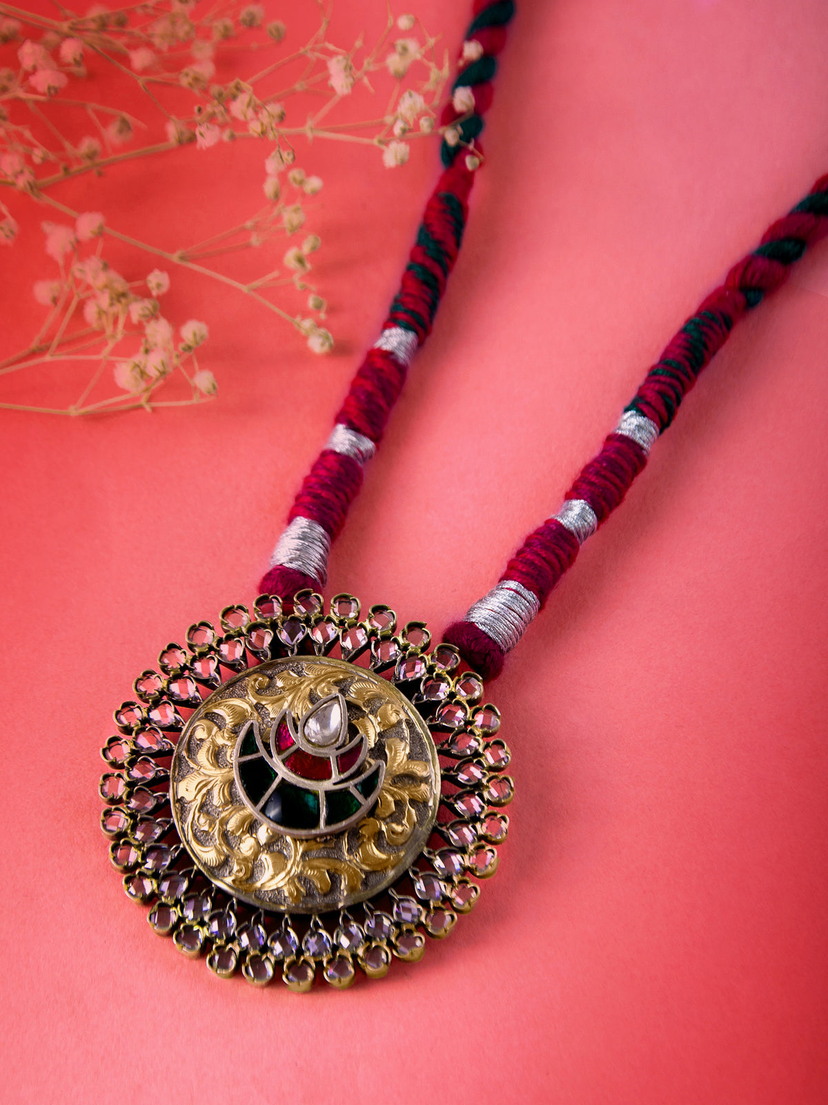 Silver Kundan Two Tone Necklace with Chitai view 1
