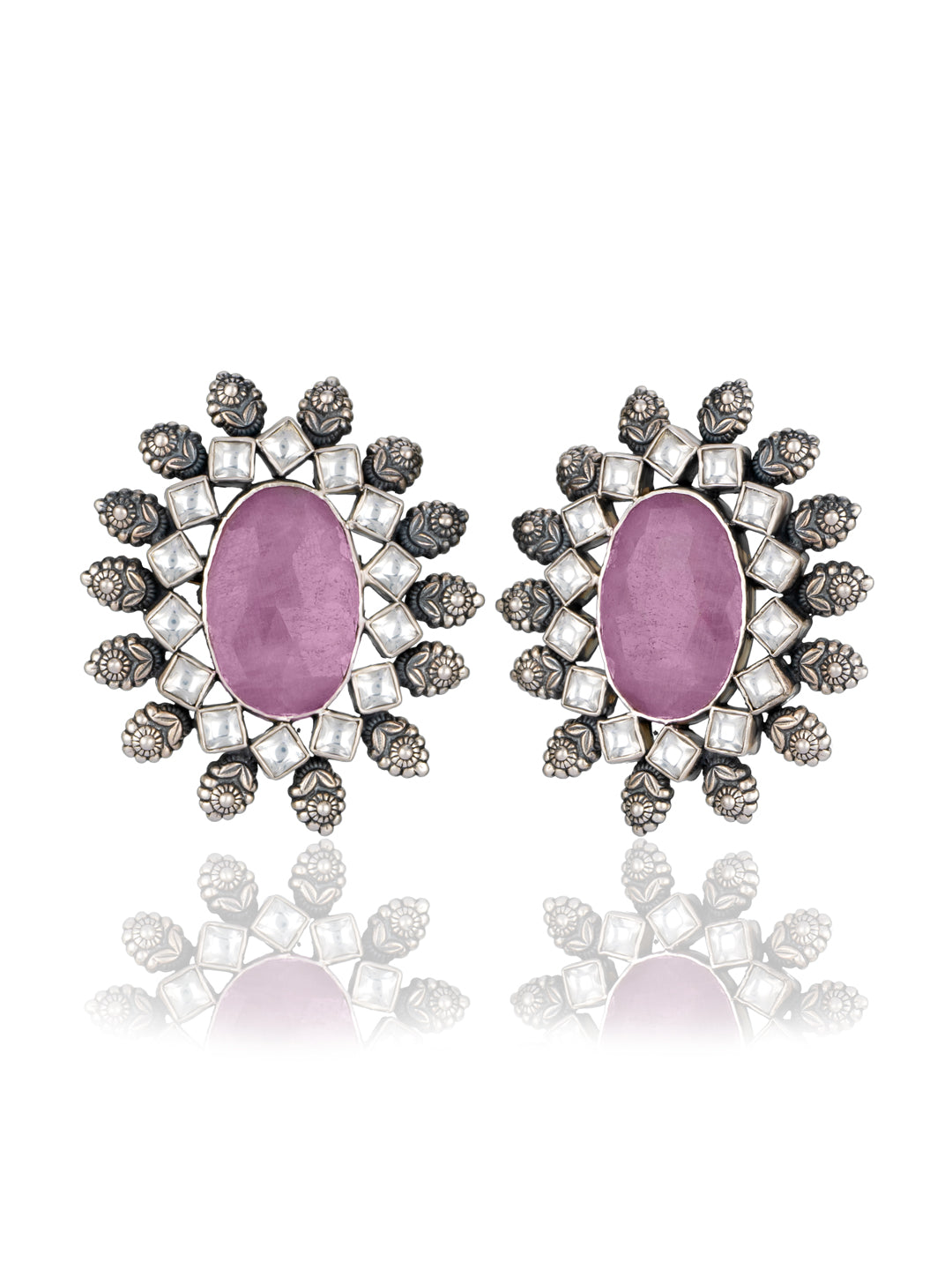 Rose Quartz Kundan Studs view 1