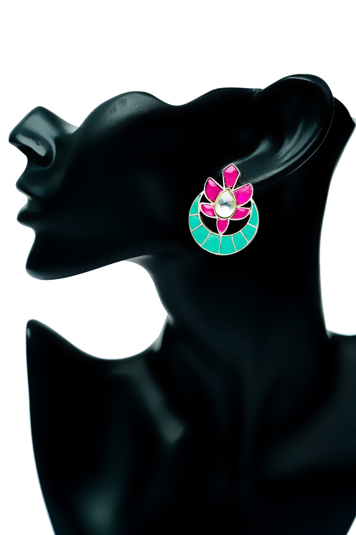 Neeta Boochra Signature Silver Chandbali Multicolor Kundan Studs view 4
