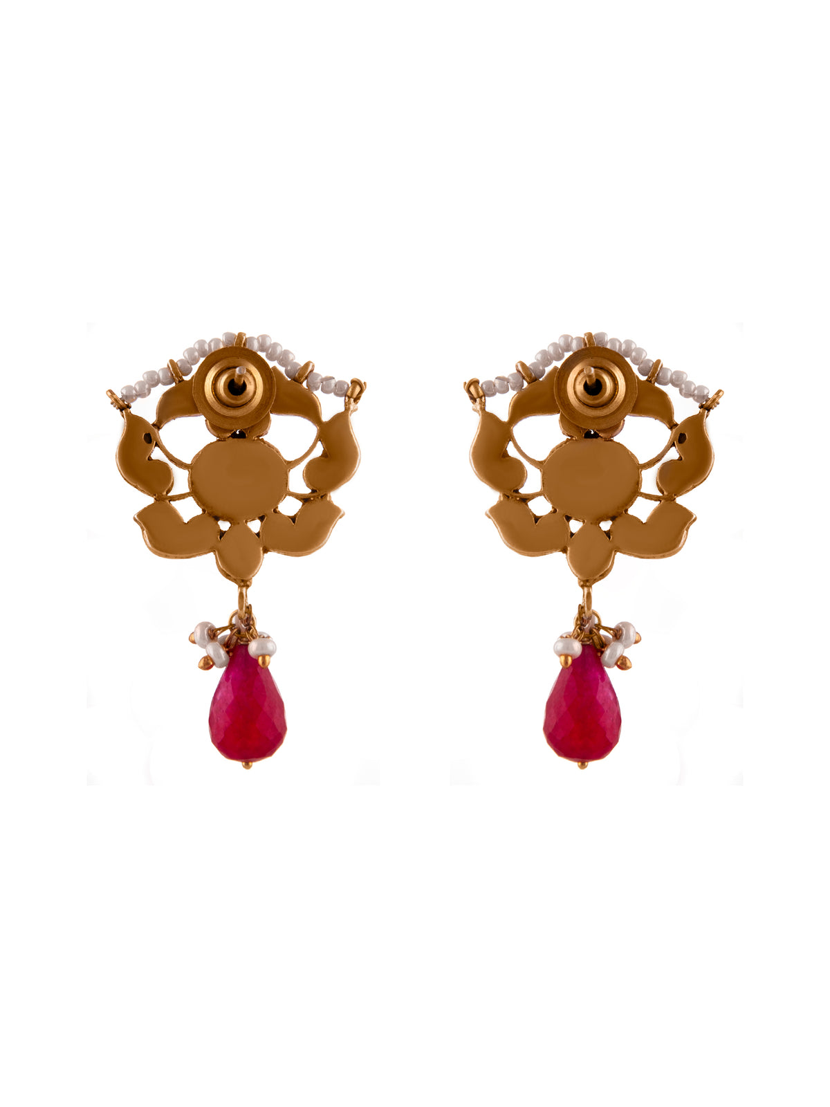 Silver Ruby Kundan Earrings with Drop view 4