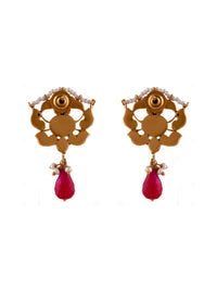 Silver Ruby Kundan Earrings with Drop view 4