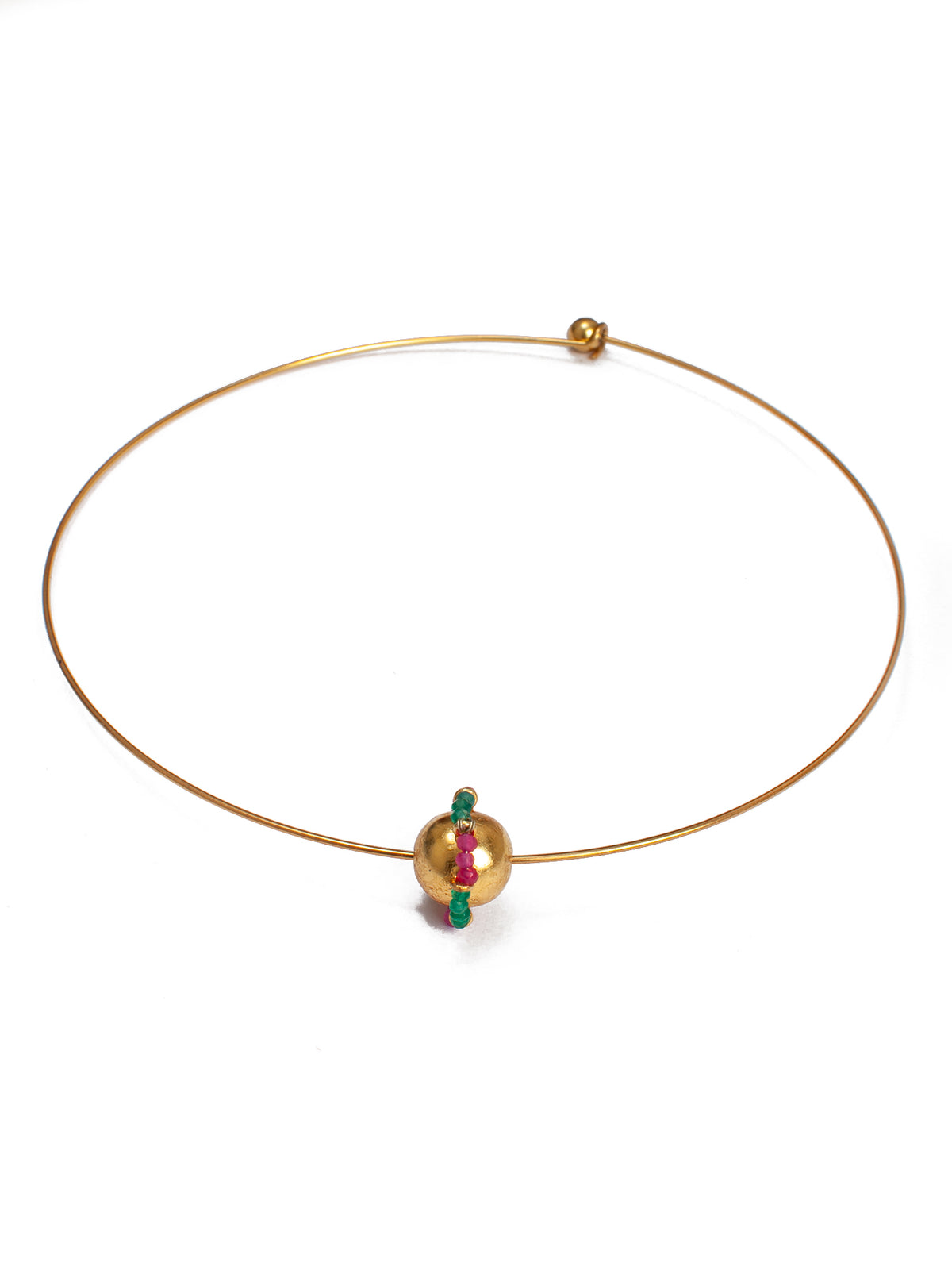 925 Sterling Silver 22K Gold Plated Golden Ball Hasli With Green Onyx and Ruby Beads view 3