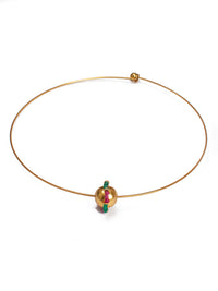 925 Sterling Silver 22K Gold Plated Golden Ball Hasli With Green Onyx and Ruby Beads view 3