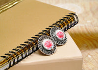 925 Silver Lotus Handpainting Studs with Rawa Work view 1