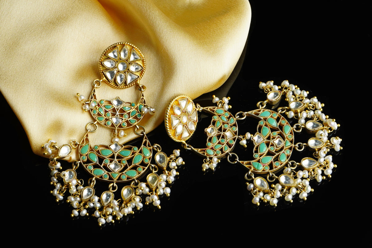 925 Silver Gold Plated Green Signature Chandbalis view 6