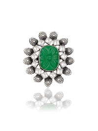 Green Carved Stone Kundan Ring view 1