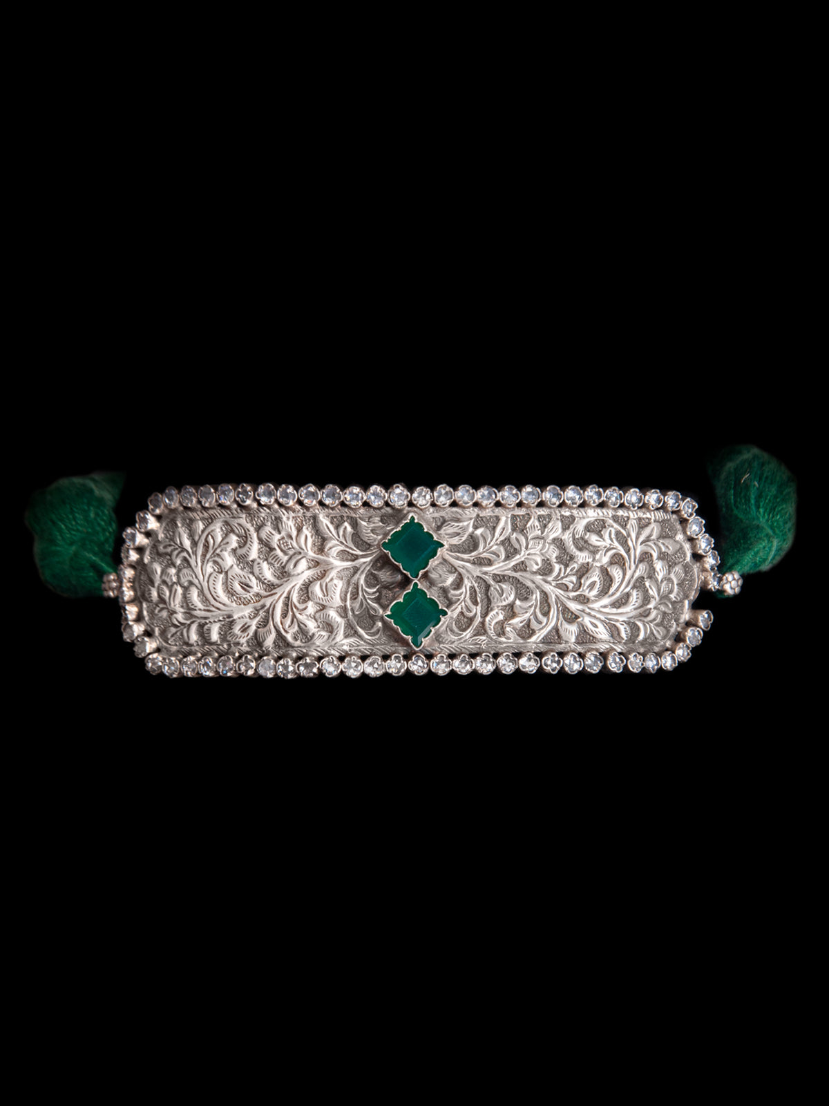 Silver Green Onyx Choker with Gold Zari view 5