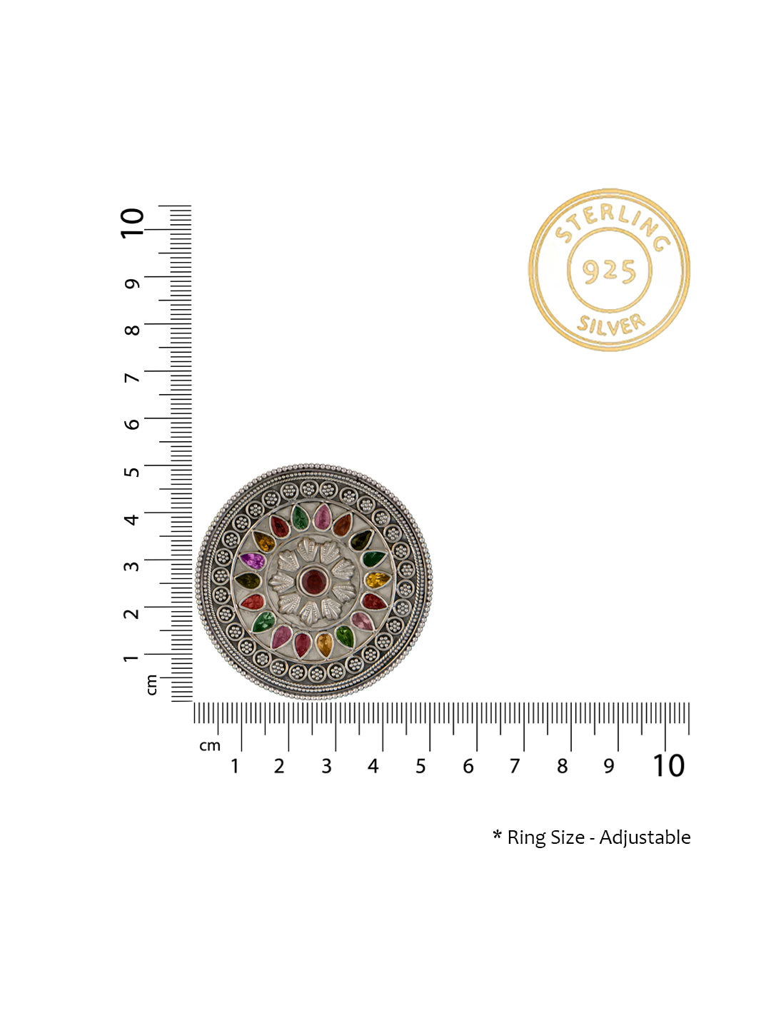 Tourmaline Fine Rawa Work Adjustable Ring view 3