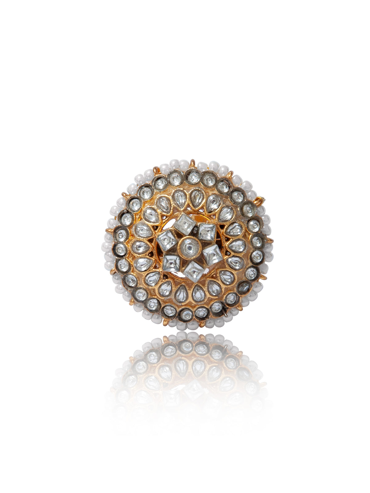 925 Sterling Silver Gold Plated Kundan Adjustable Ring view 3