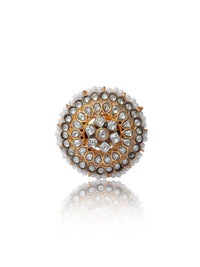 925 Sterling Silver Gold Plated Kundan Adjustable Ring view 3