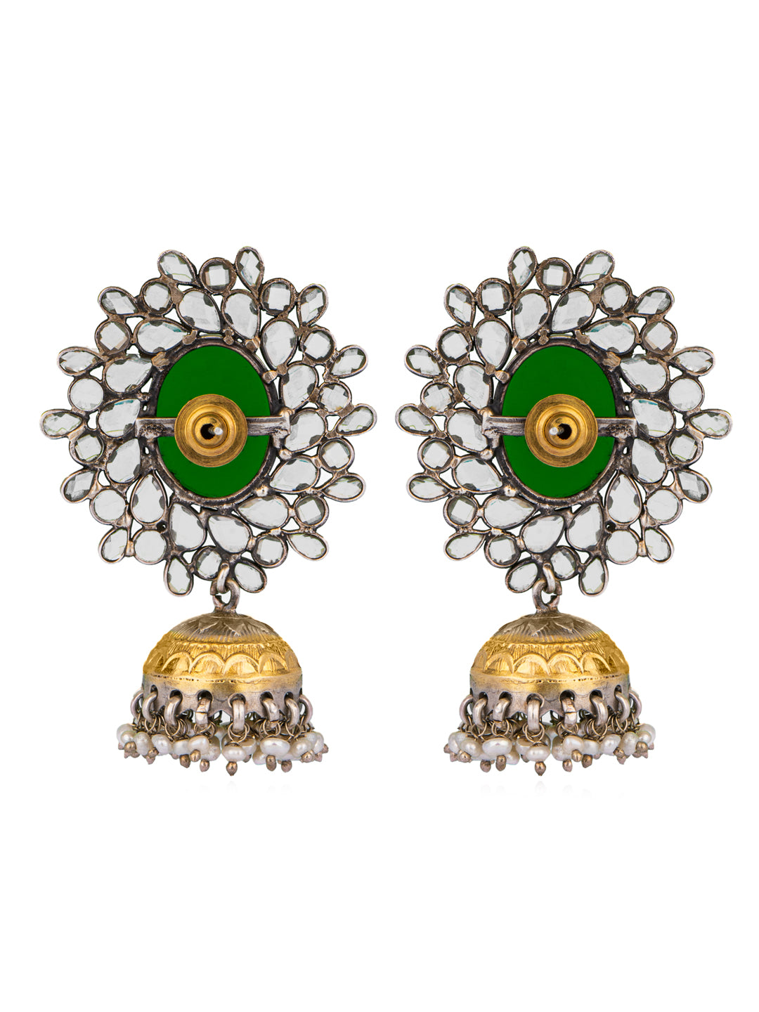 925 Sterling Silver Two Tone Checker Jhumki view 5