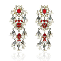 Silver Fish Earrings with Kundan and Ruby view 1