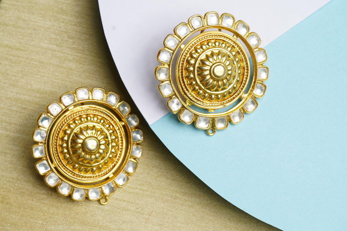 925 Silver Gold Plated Big Kundan Earrings view 5