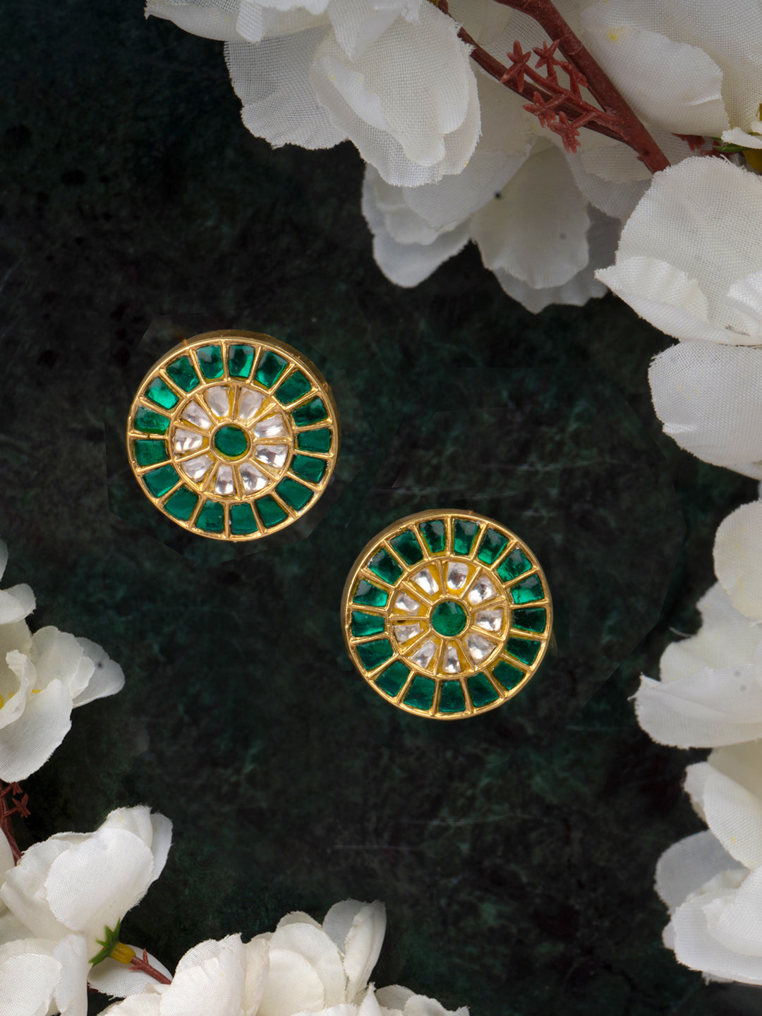 925 Sterling Silver Gold Plated Kundan Studs view 3