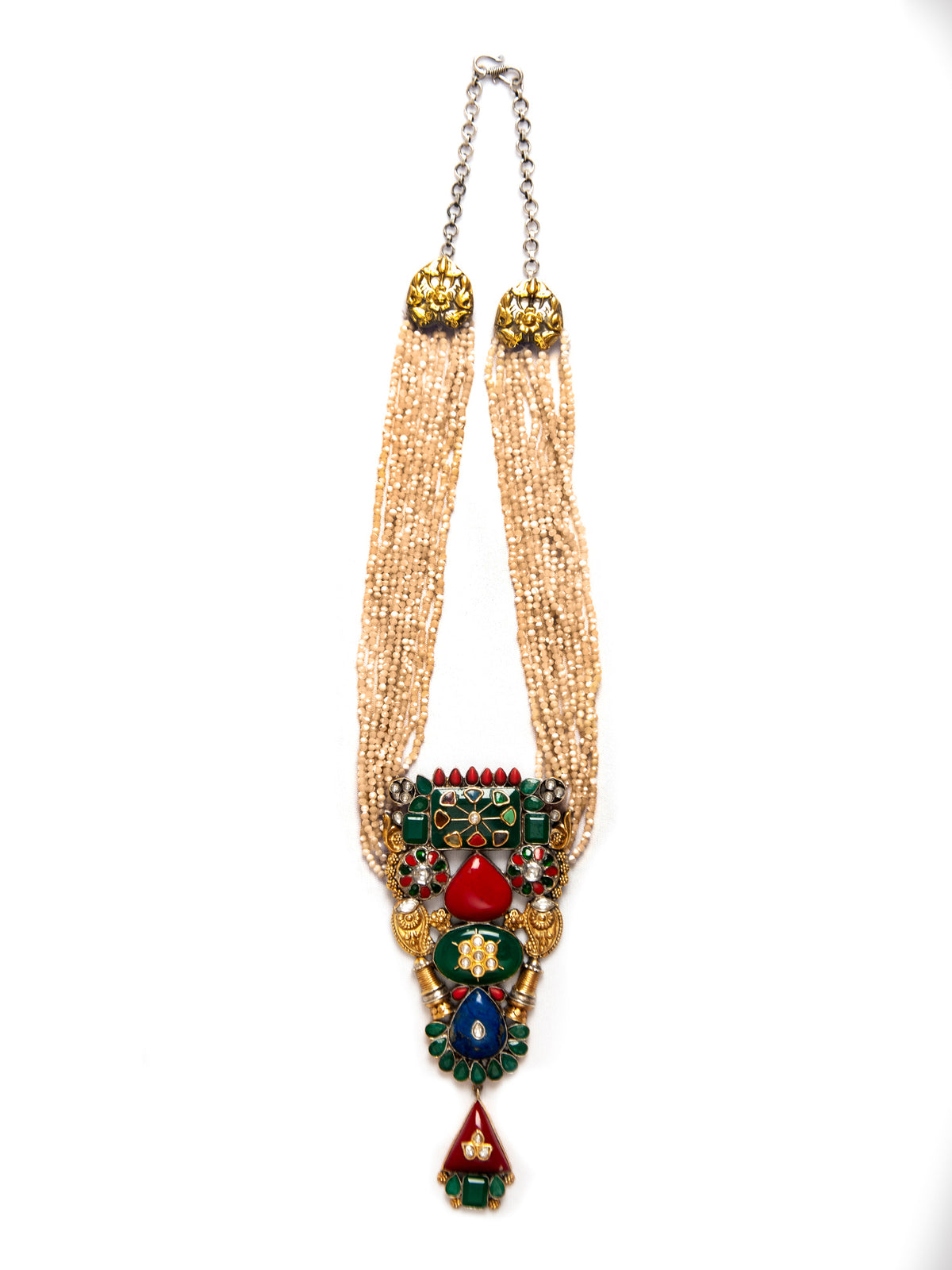 Svarnam Fusion Statement Necklace with Natural Stones view 7