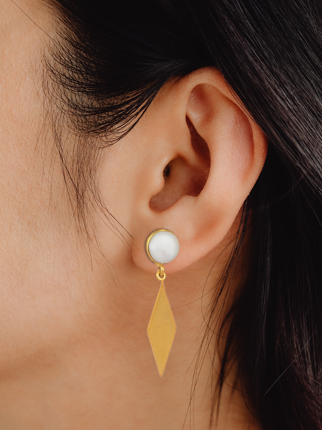 Gold Plated Quadilateral Earrings with Pearl view 2
