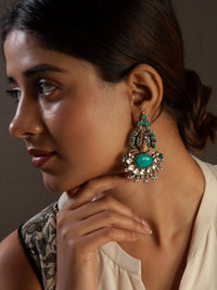 Aurora Peacock Turquoise Statement Earrings with Kundan view 1