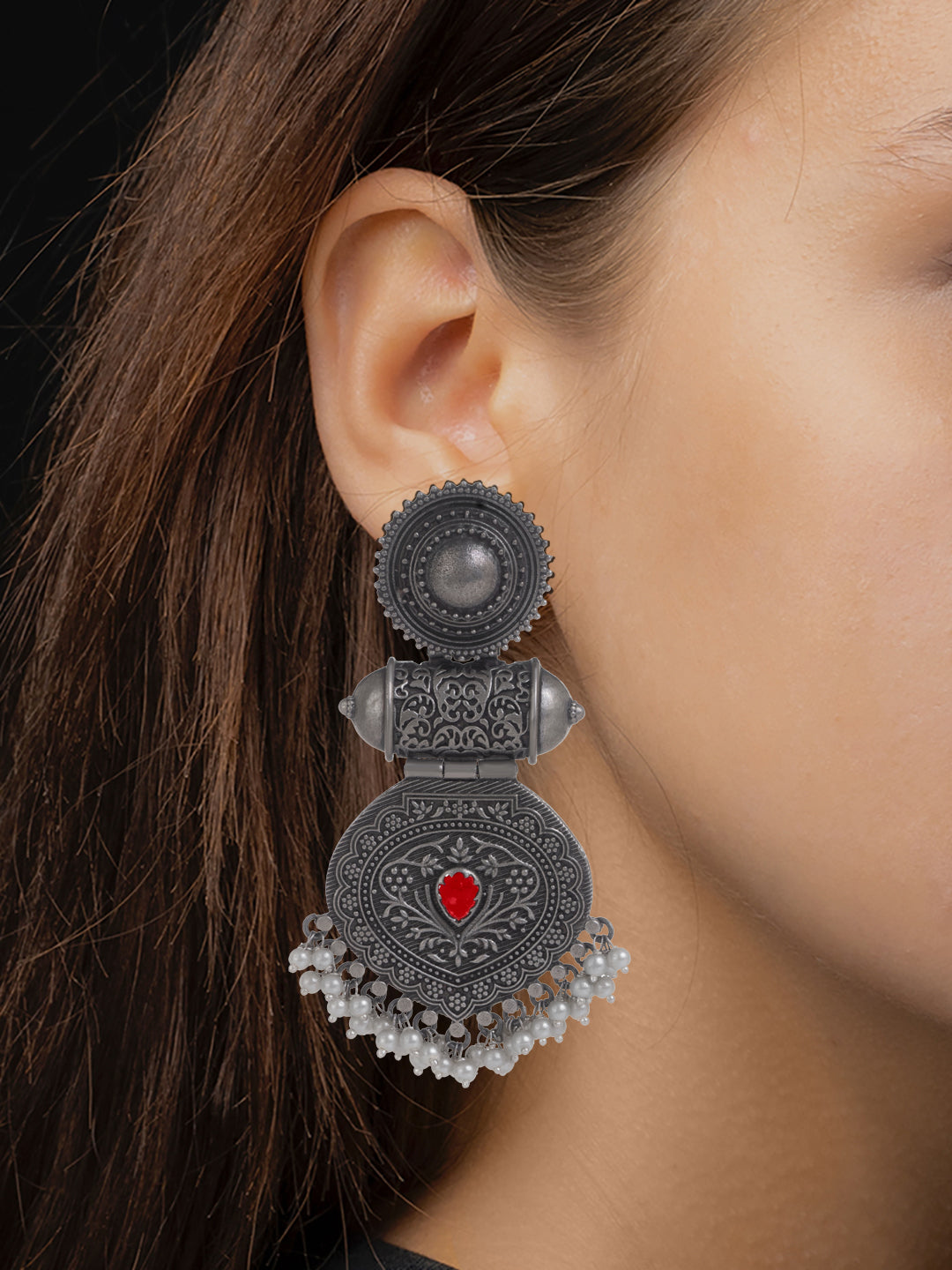 Antique Tribal Dumroo Earrings with Freshwater Pearl view 2