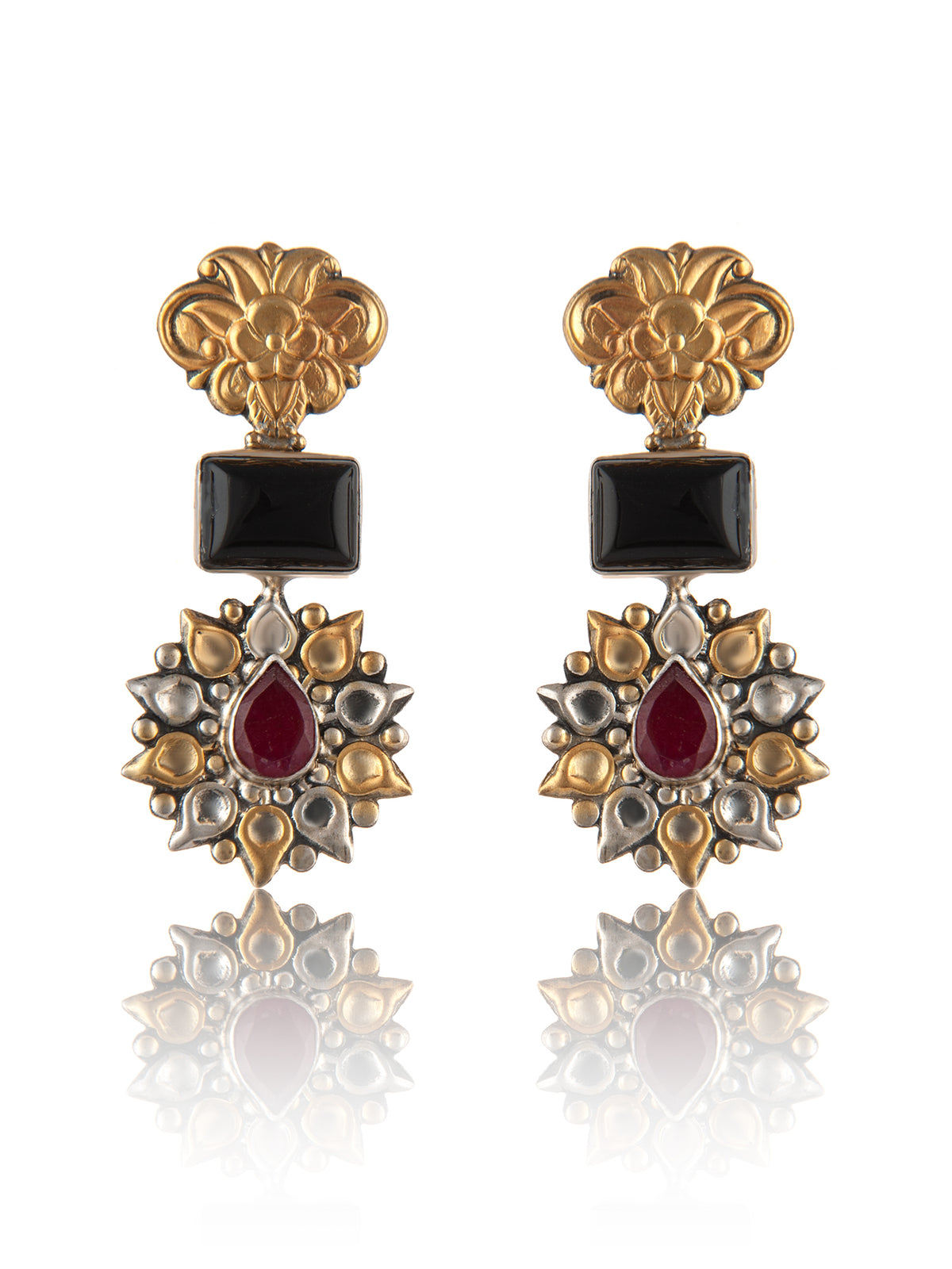 925 Sterling Silver Two Tone Earring with Black Onyx and Ruby view 3