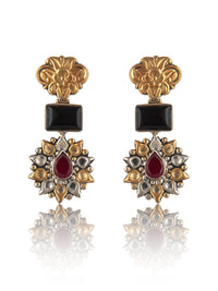 925 Sterling Silver Two Tone Earring with Black Onyx and Ruby view 3