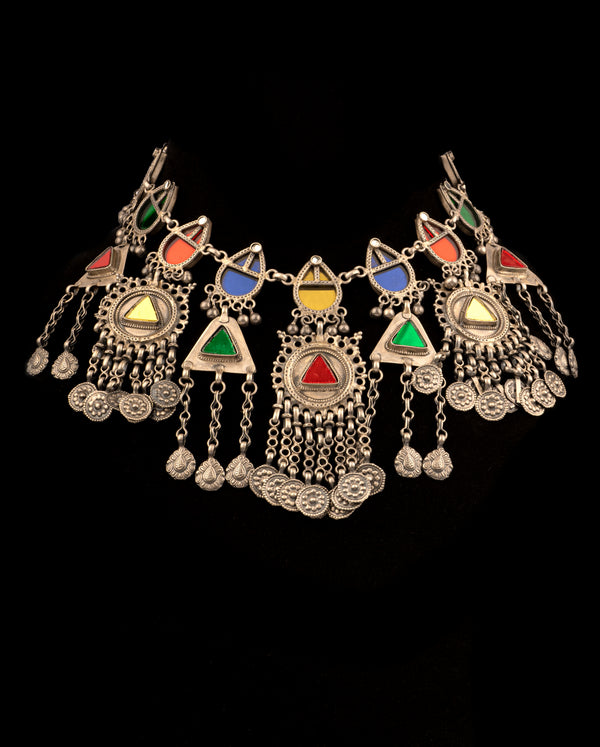 925 Sterling Silver Oxidized Multicolored Glass Necklace