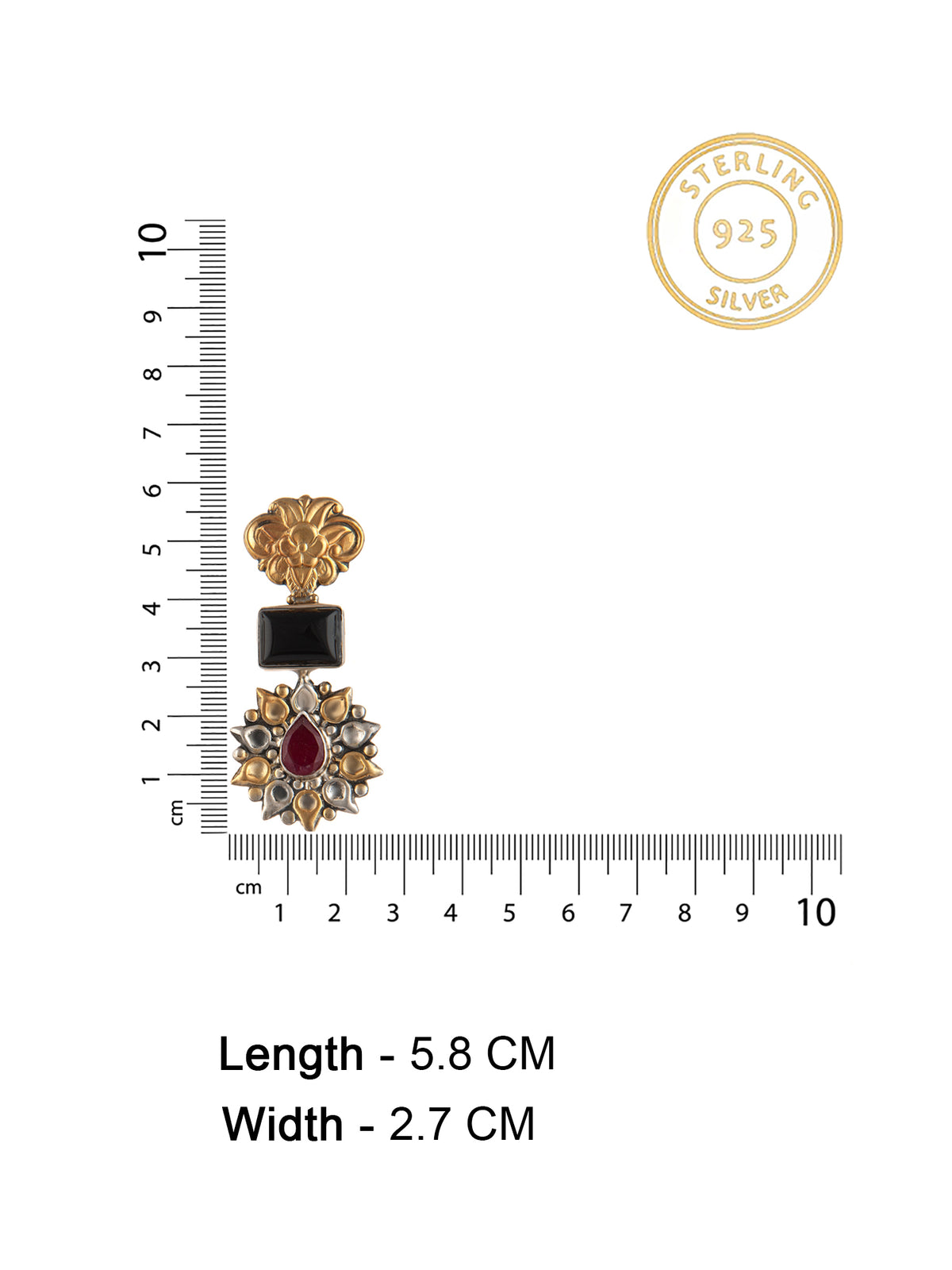 925 Sterling Silver Two Tone Earring with Black Onyx and Ruby view 4