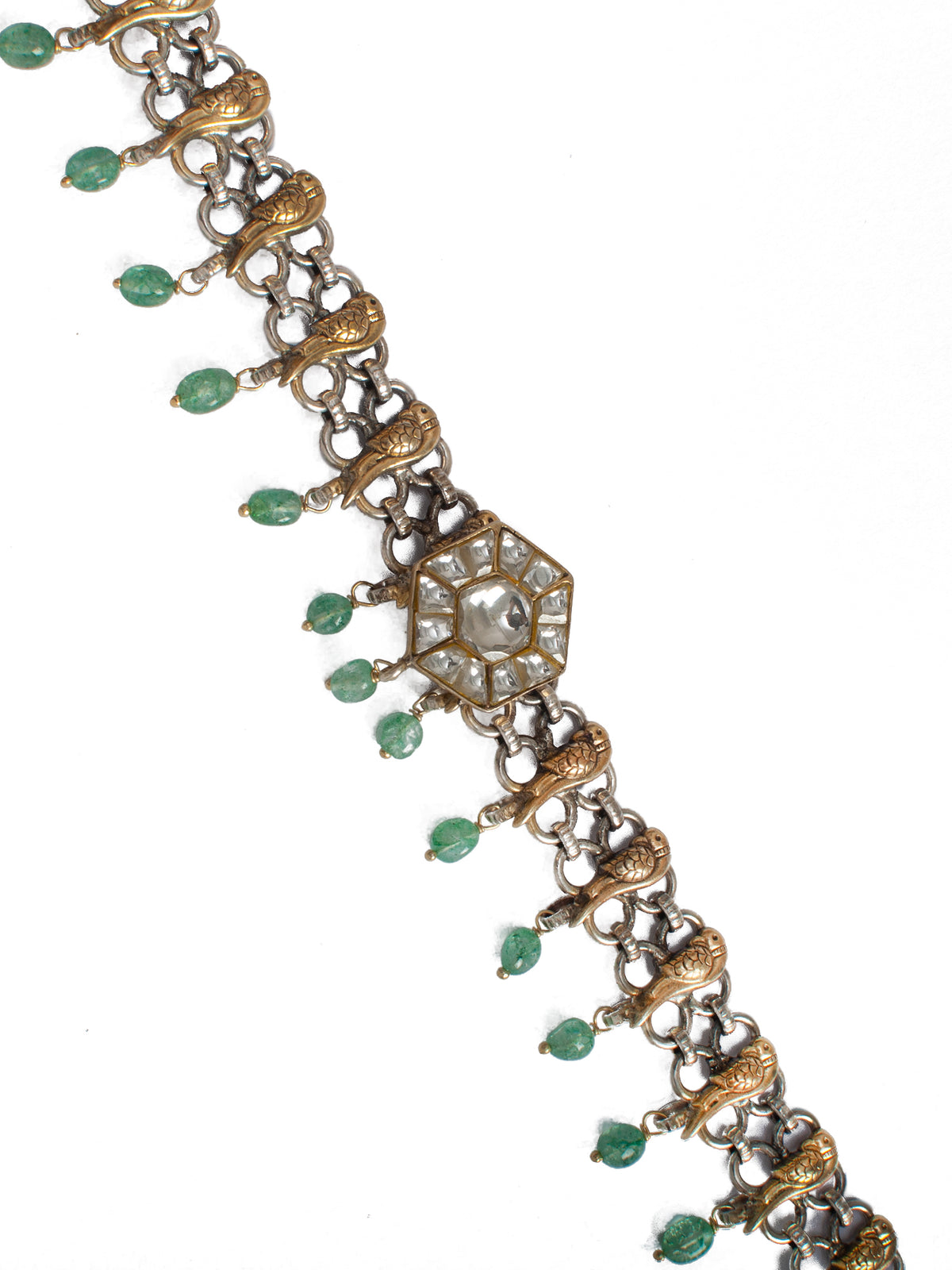 925 Sterling Silver Two Tone 22K Gold Plated Necklace With Strawberry Quartz and White Kundan view 3