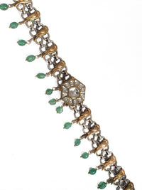 925 Sterling Silver Two Tone 22K Gold Plated Necklace With Strawberry Quartz and White Kundan view 3