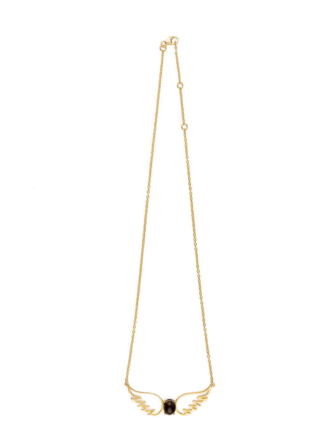 Dual Feather Black Onyx Gold Plated Necklace view 1