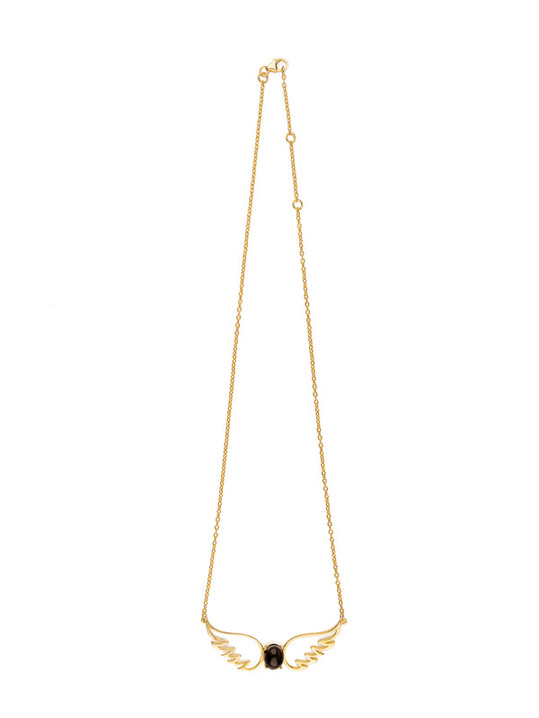 Dual Feather Black Onyx Gold Plated Necklace