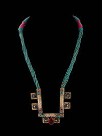 925 Sterling Silver Two Tone 22K Gold Plated Turquoise Beaded Necklace With Ruby and Turquoise Gemstone view 5