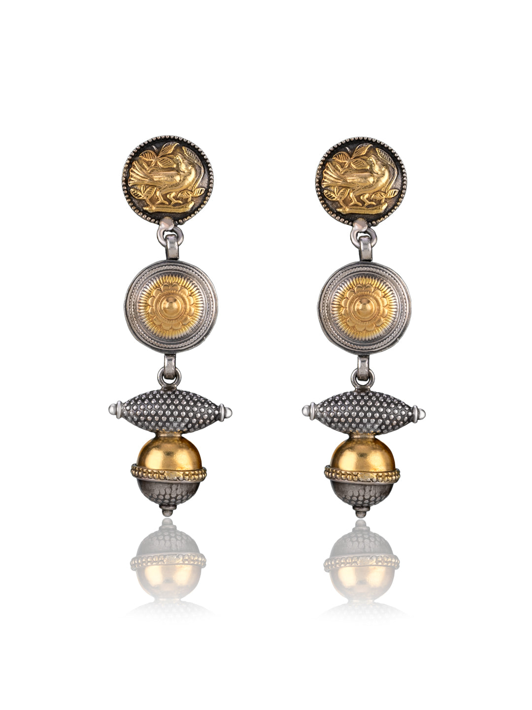 Intricate Two Toned Dangler Earrings with Dumroo Beads view 1