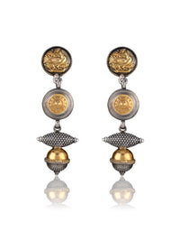 Intricate Two Toned Dangler Earrings with Dumroo Beads view 1