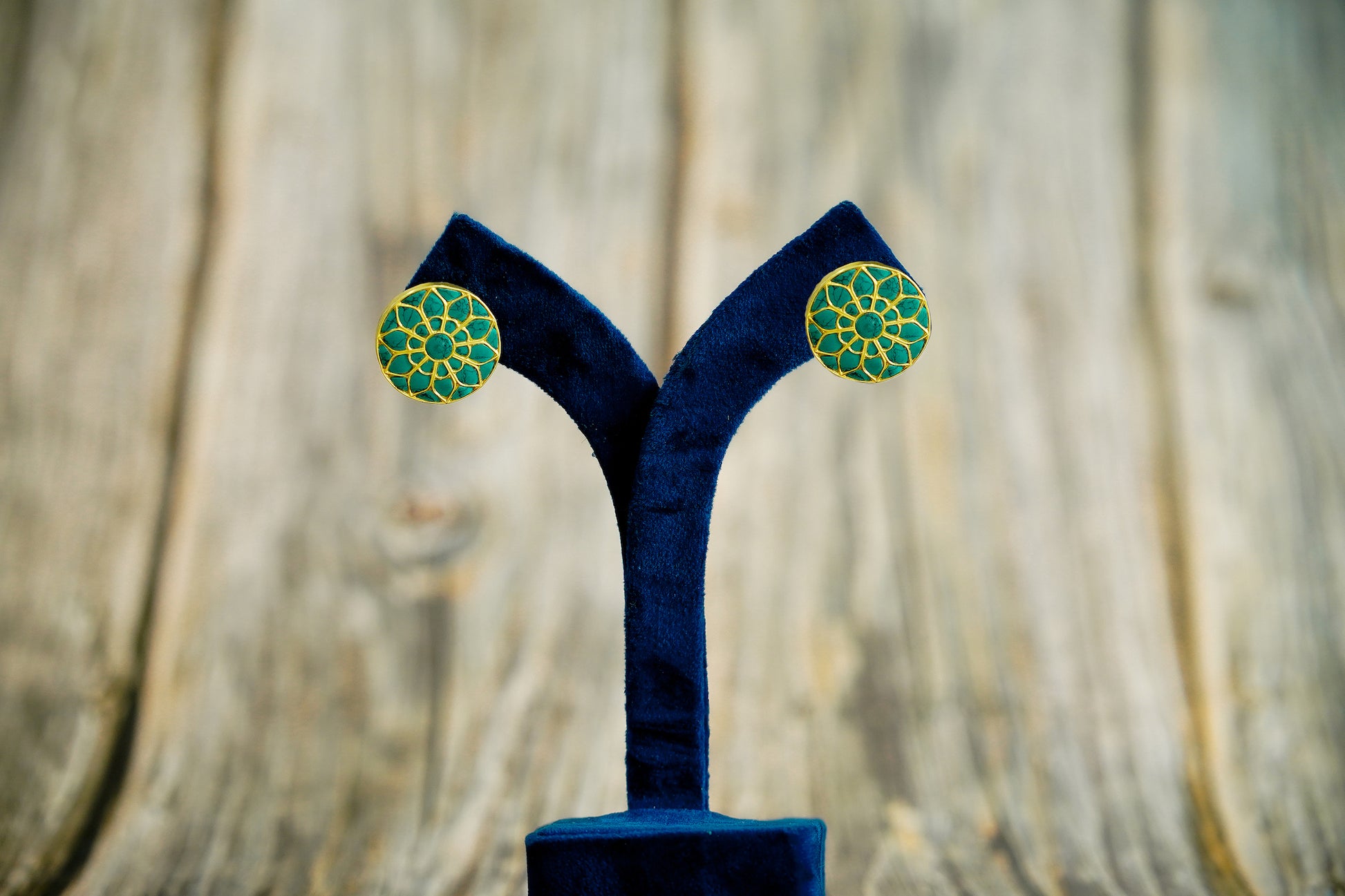 925 Silver Gold Plated Turquoise Flower Studs - Neeta Boochra Jewellery