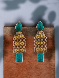 925 Sterling Silver Two Tone 22K Gold Plated Turquoise Gemstone Earrings view 3