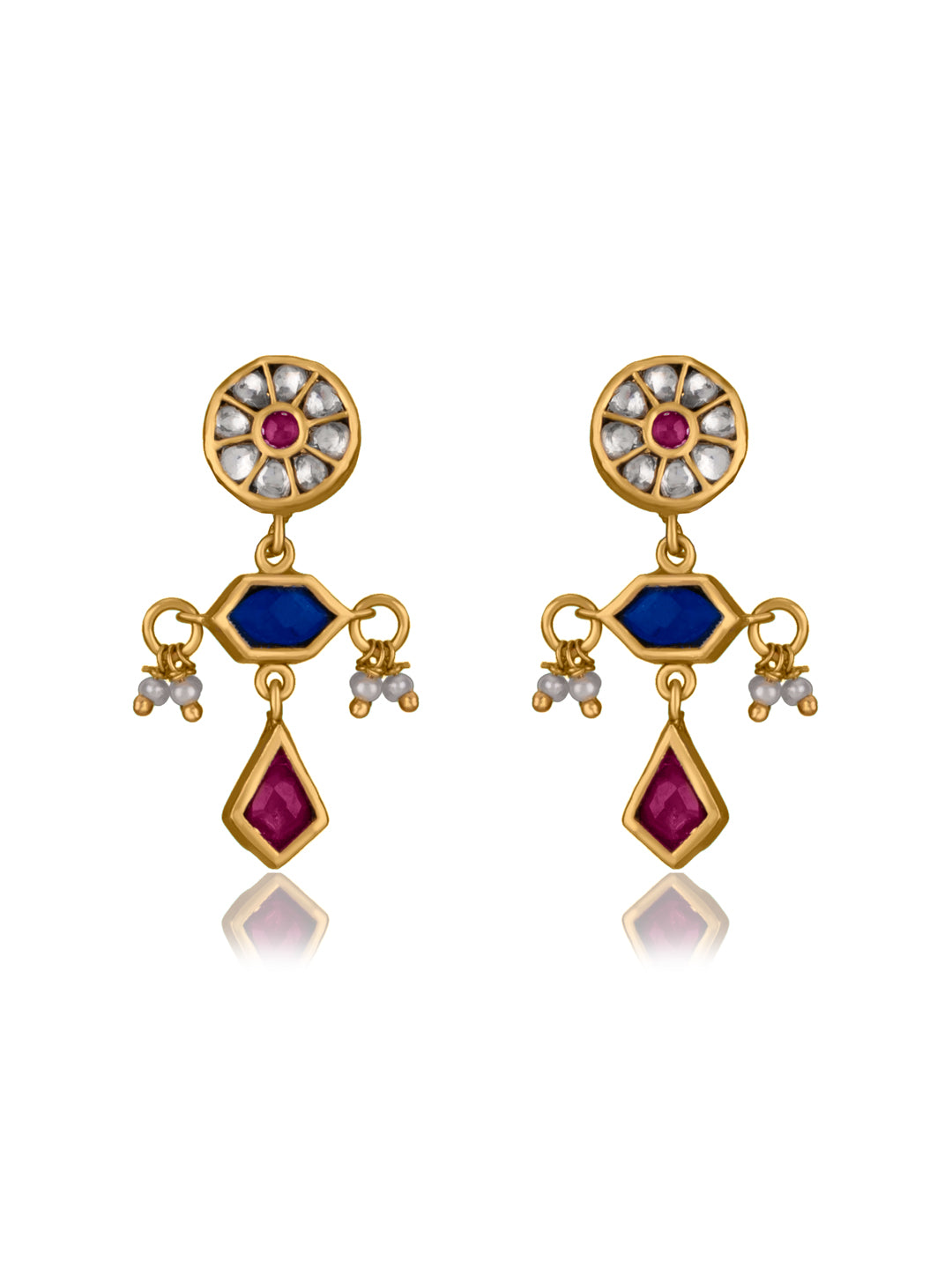 Multicolored Kundan Earrings with Pearl view 1