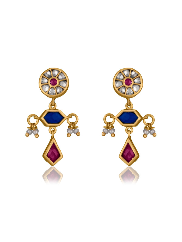 Multicolored Kundan Earrings with Pearl
