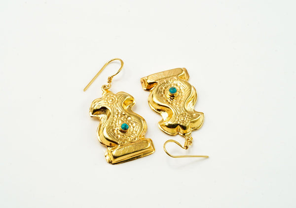 Gold Hollow Earring with Turquoise Stone alternate