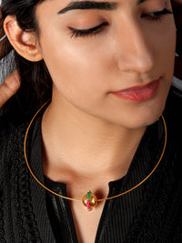 925 Sterling Silver 22K Gold Plated Golden Ball Hasli With Green Onyx and Ruby Beads view 1