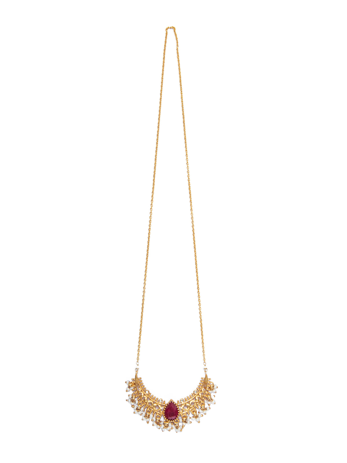 925 Sterling Silver Gold Plated Necklace with Ruby and Pearl view 3