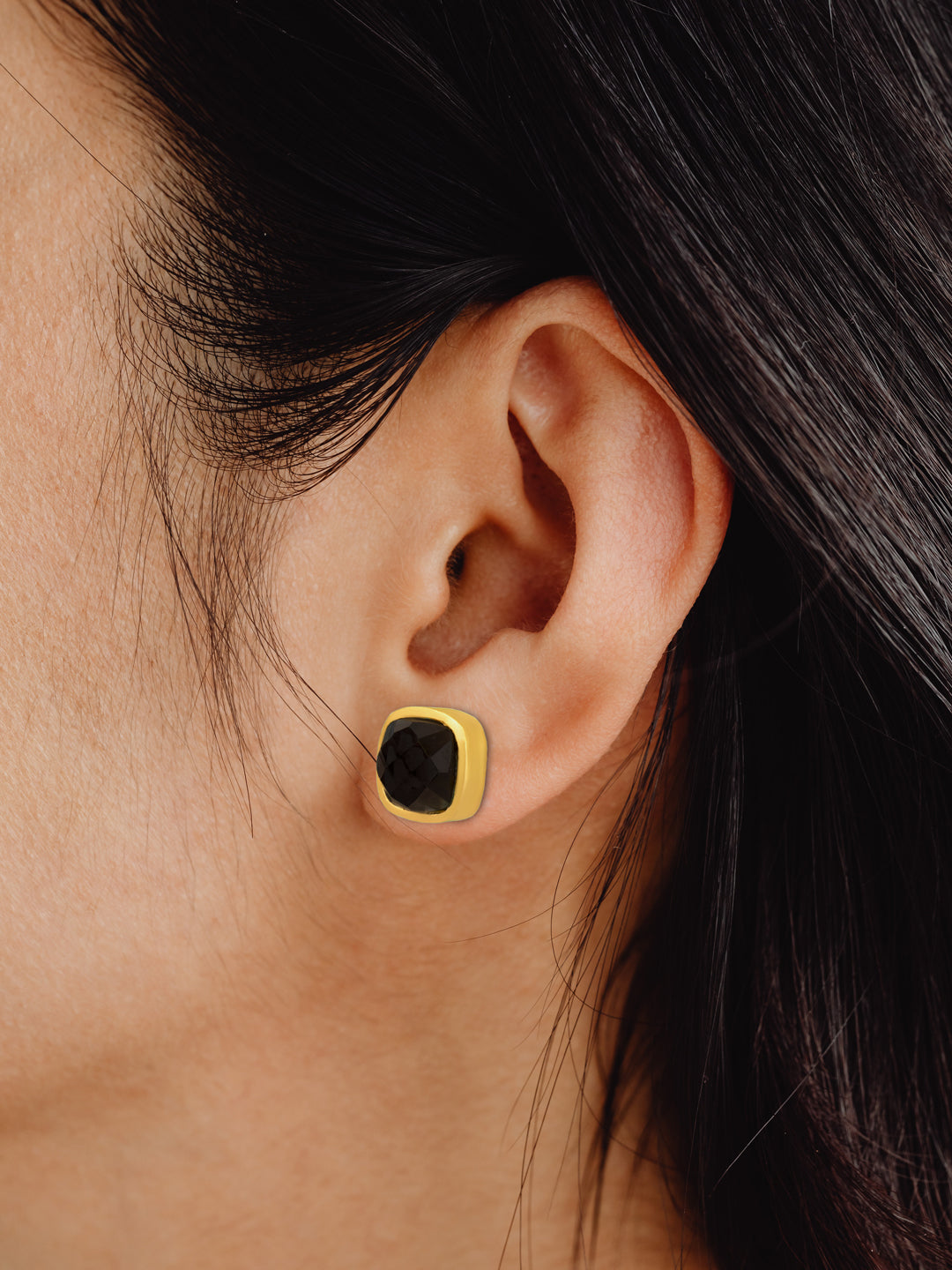 Black Onyx Gold Plated Studs view 2