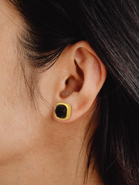 Black Onyx Gold Plated Studs view 2