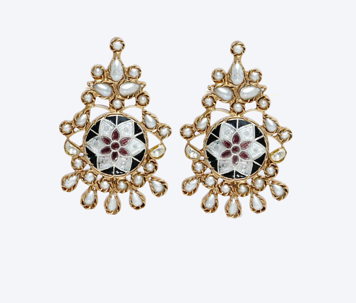 925 Silver Gold Plated Meenakari Earrings with Pearls view 3