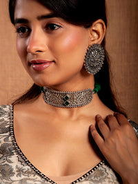 Silver Green Onyx Choker with Gold Zari view 2